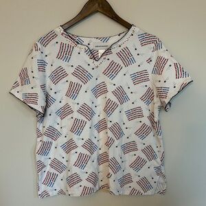 Alfred Dunner White Top with Red and Blue Flag Print